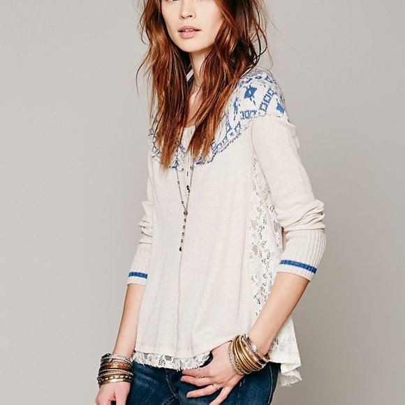 FP/We The Free Cabin in the Woods Top in Oatmeal Combo, Size M - Picture 1 of 11
